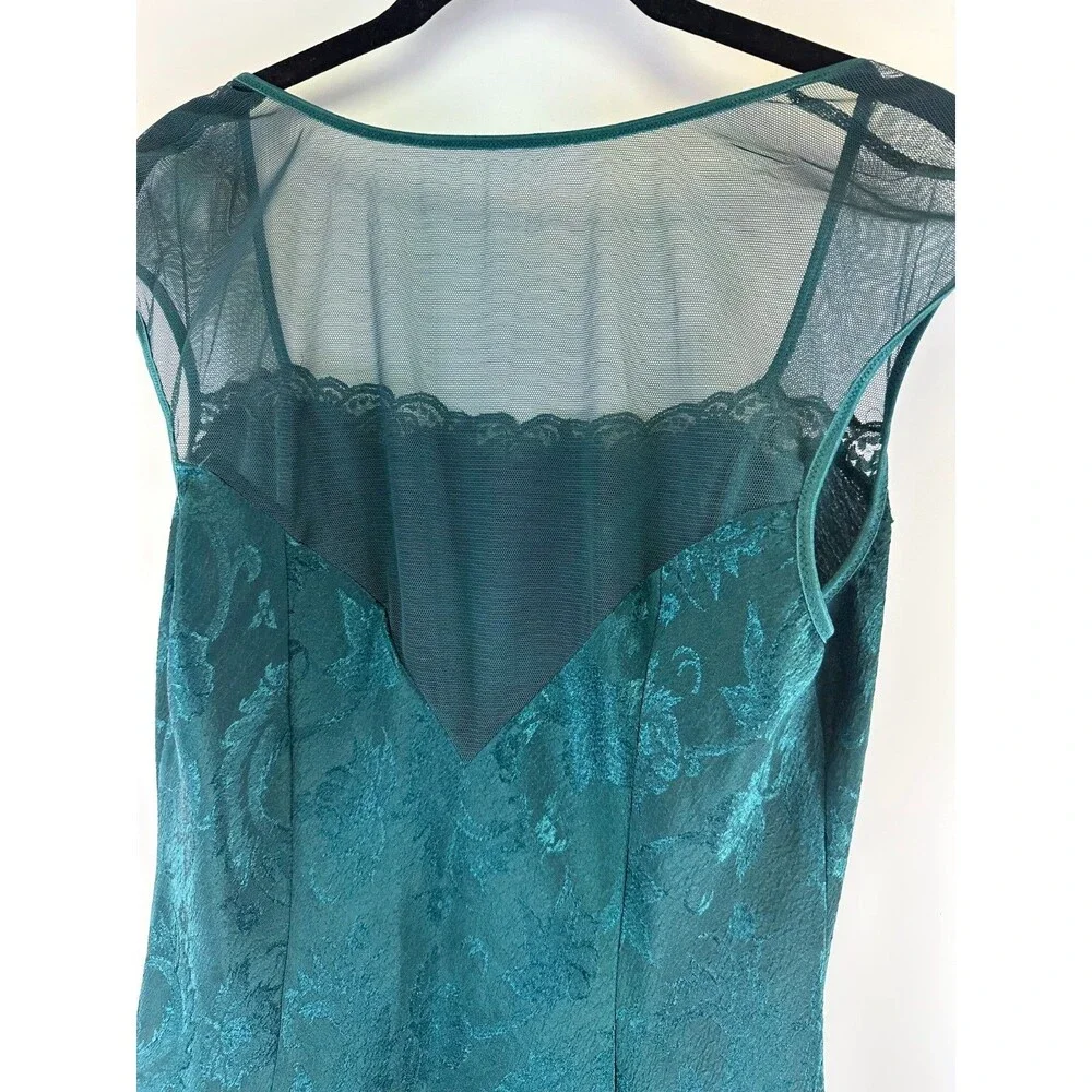 Victorias Secret Gold Label Emerald Green Satin Maxi Slip Gown Floral Jacquard L